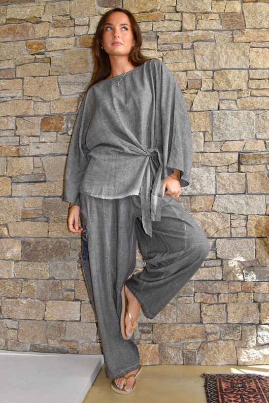 Lindin Linen Blend Kimono Top Washed Charcoal